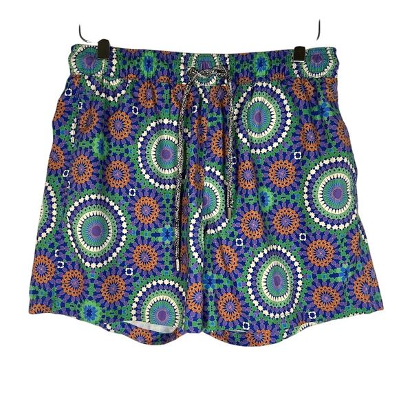Pangea Men's Tropical Swim Short L Green Blue Beach Summer Surf